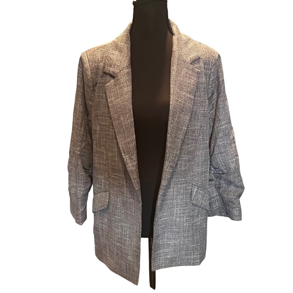 Skies Are Blue Textured Ruched 3/4 Sleeve Open Front Blazer L NEW Dark Academia